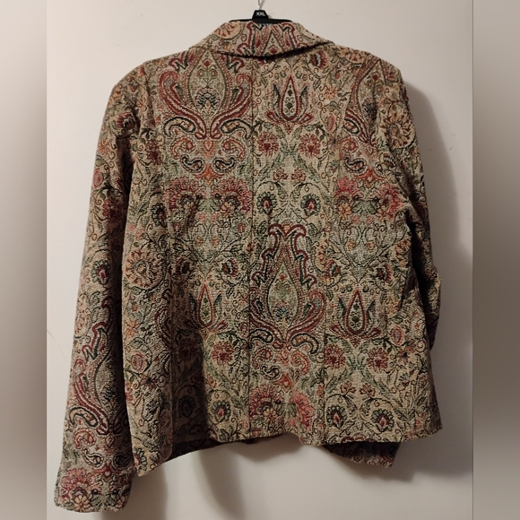 Go Fish Clothing Tan Earth Tone Floral Tapestry Blazer Size XL - Picture 6 of 11